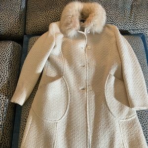 Nicole Miller Lamb/Wool Creme Coat (Fox Collar)